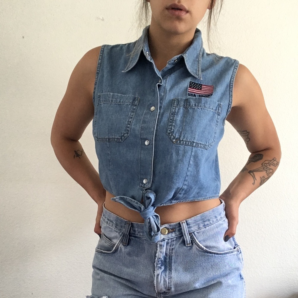 USA Sport flag vintage denim tank